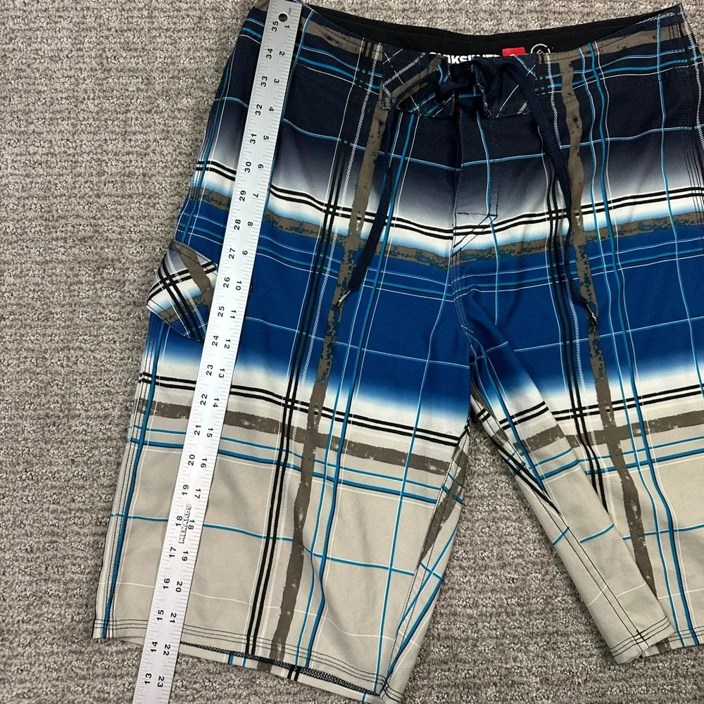 Quiksilver Cypher Series Board Shorts Mens 31 Blue Plaid 4-Way Stretch Q101349